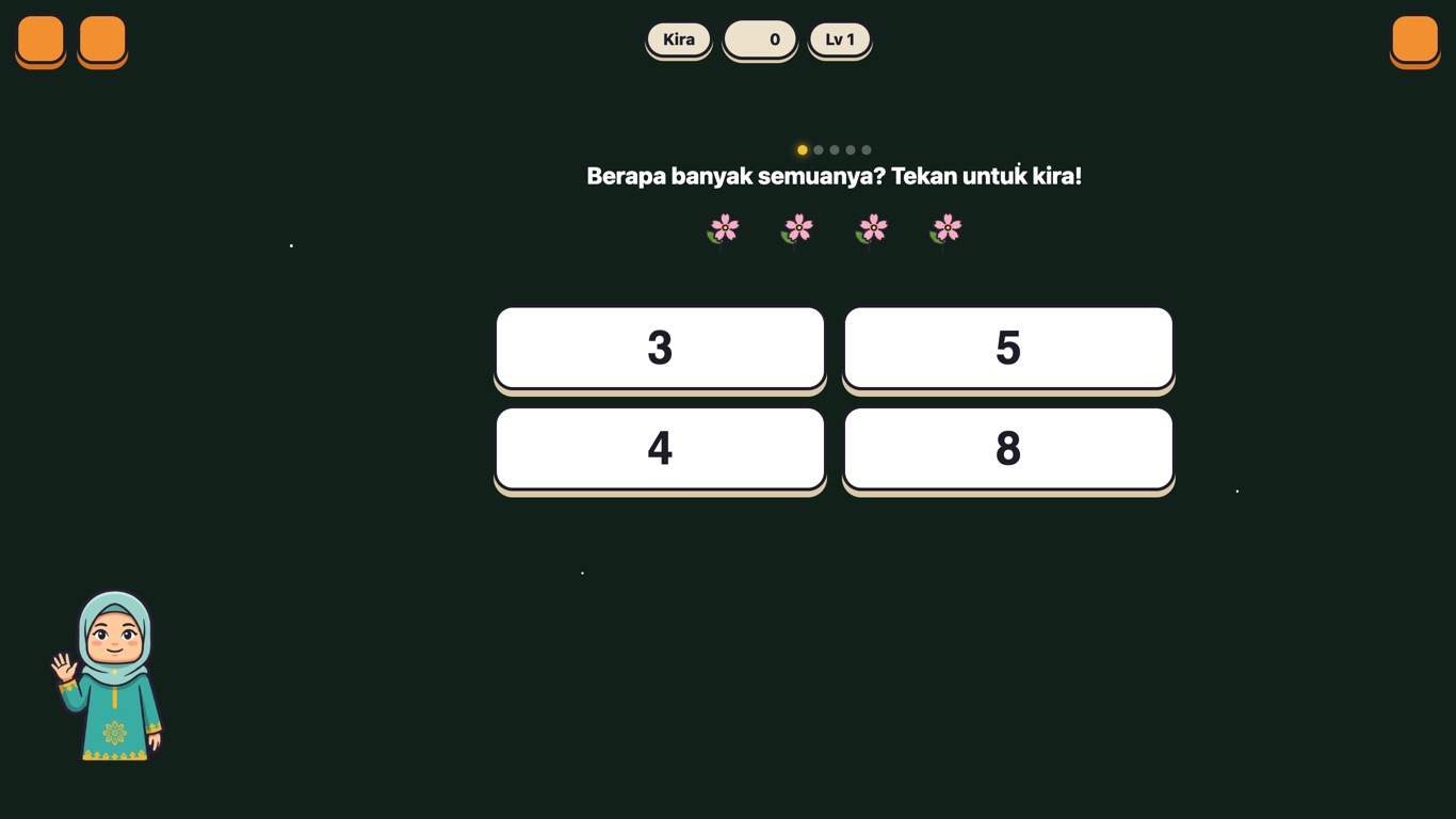 Permainan Kira — kira objek dan pilih nombor yang betul