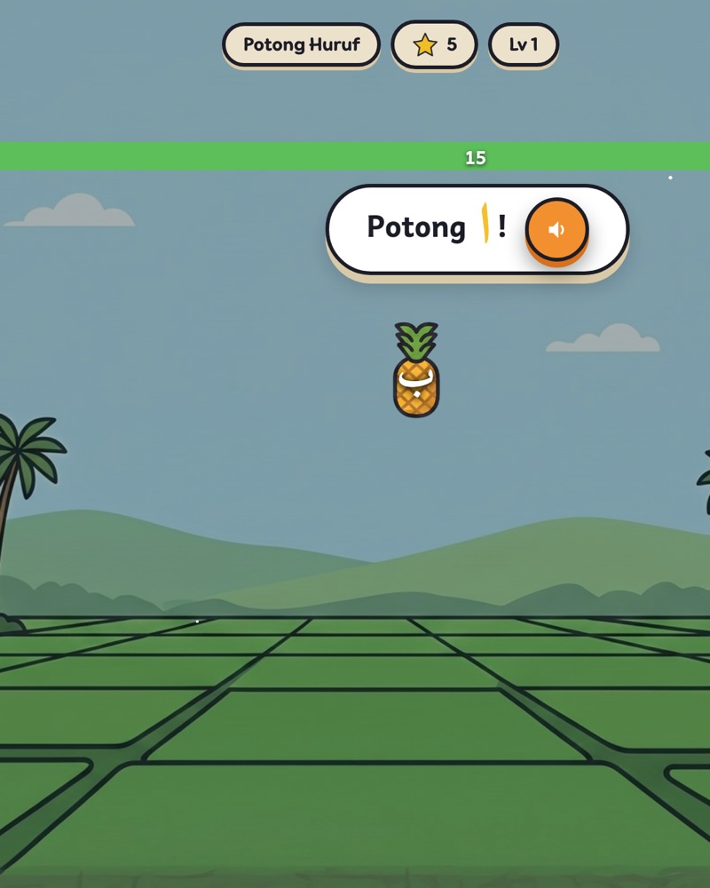 Permainan Potong Huruf — leret jari potong huruf Jawi yang disebut