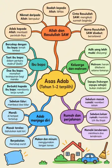 Poster peta minda Asas Adab (Tahun 1–2 terpilih)