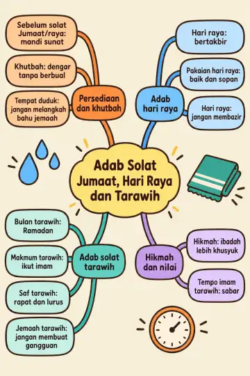Poster peta minda Adab Solat Jumaat, Hari Raya dan Tarawih