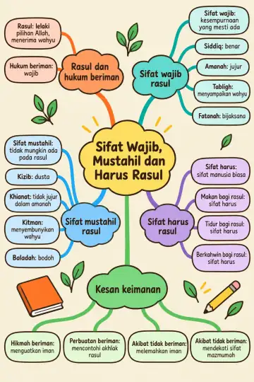 Poster peta minda Sifat Wajib, Mustahil dan Harus Rasul