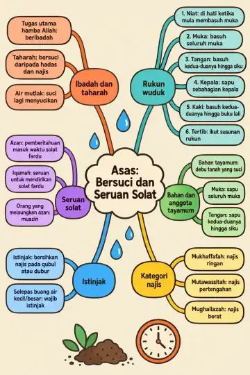 Poster peta minda Asas: Bersuci dan Seruan Solat