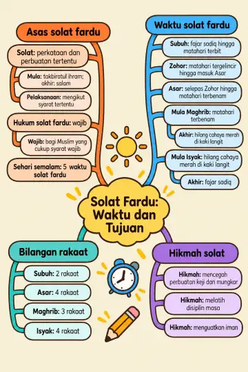 Poster peta minda Solat Fardu: Waktu dan Tujuan
