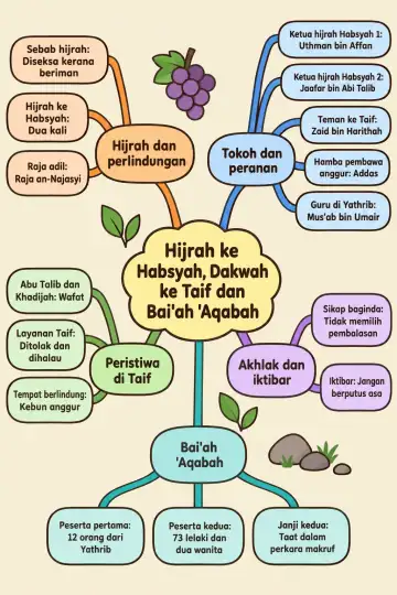 Poster peta minda Hijrah ke Habsyah, Dakwah ke Taif dan Bai'ah 'Aqabah